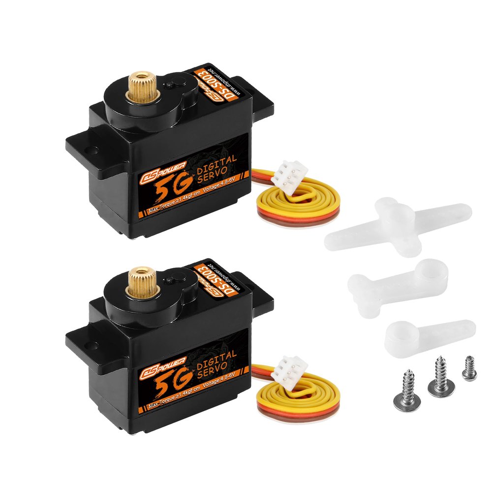 DSPOWER 2PCS 5g Micro Digital Servo, Mini Servo, Metal Gears, Coreless Motor Servos for 1/28 RC Car Airplane Fixed-Wing Robot Helicopter Planes Part (JST1.25)
