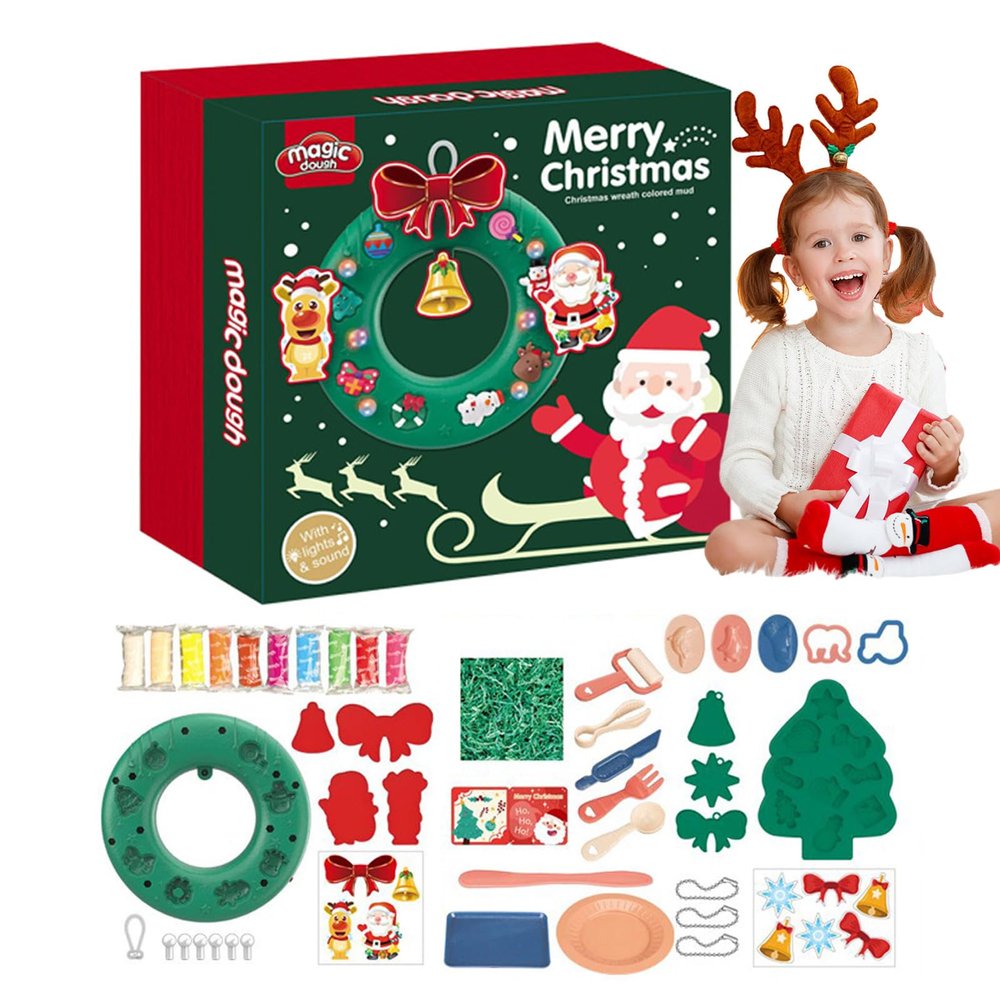 BITTU Clay Toys Set for Kids | Christmas Clay Toy, DIY Set, Stretchable Wreath Making Toy - Educational Learning Toys for Craft Classes