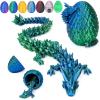 YILCER 12 in 3D Printed Dragon Egg - Easter Basket Essentials Stuffers, Prefilled Easter Egg Filled with Toy for Kid Boys, Crystal Articulated Dragon Fidget Toys (Laser Green) view 1