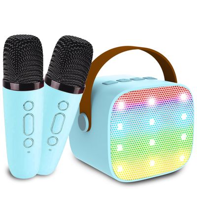 Kids Karaoke Machine, Portable Bluetooth Speaker with 2 Wireless Mics, Microphone Speaker Set with LED Lights for Home Party, Birthday Gifts for Girls Boys Kids