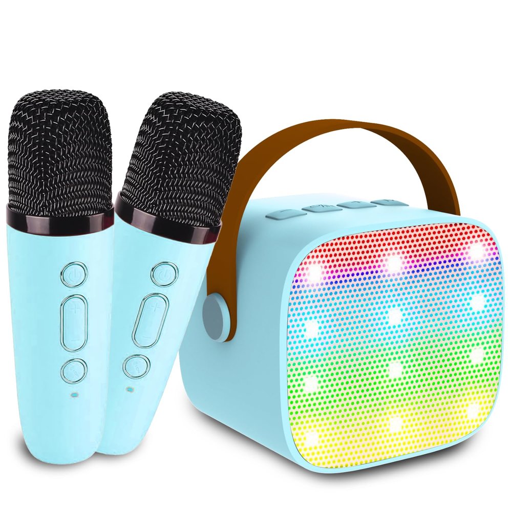 Kids Karaoke Machine, Portable Bluetooth Speaker with 2 Wireless Mics, Microphone Speaker Set with LED Lights for Home Party, Birthday Gifts for Girls Boys Kids