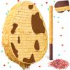 Lenwen Dinosaur Easter Egg Piata 16 x 12 x 3 in Pull String Easter Eggs Piata Bundle with Stick Blindfold Confetti for Dinosaur Theme Birthday Party Game Favor(Brown) view 1