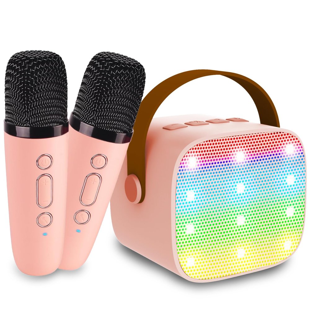 Darkant Mini Karaoke Machine for Kids Age 4-12, Bluetooth Speaker with 2 Wireless Microphone & LED Lights, Christmas Birthday Gifts for Girls Boys Kids Adults