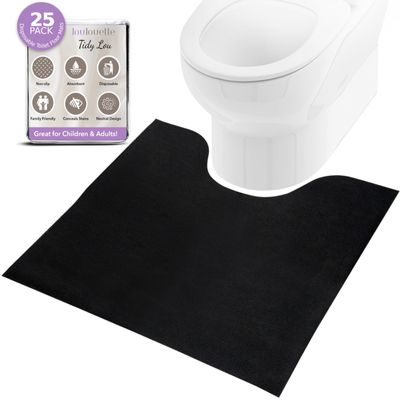 Tidy Lou Disposable Toilet Mats for a Hygienic & Stress-Free Home Bathroom Experience Great for Children & Adults Conceals Stains (Black), Absorbent, Non-Slip, U-Shape, Catches Dust/Hair - 25 Pack