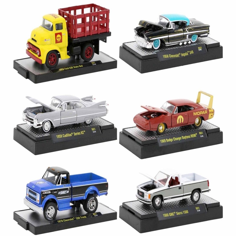 M2 Auto-Thentics 6 Piece Set Release 81 in Display Cases Limited Edition 1/64 Diecast Model Cars 32500-81