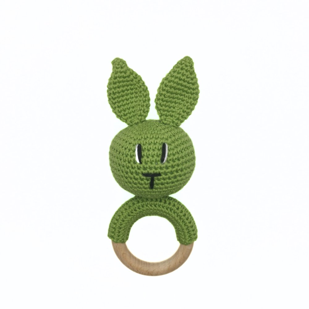 Crochet baby Bunny rattle teething toy (Green)