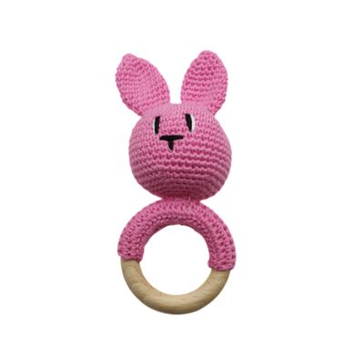 Crochet baby Bunny rattle teething toy (Pink)