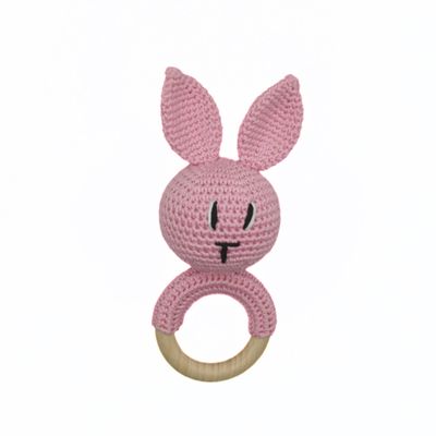 Crochet baby Bunny rattle teething toy (Light pink)