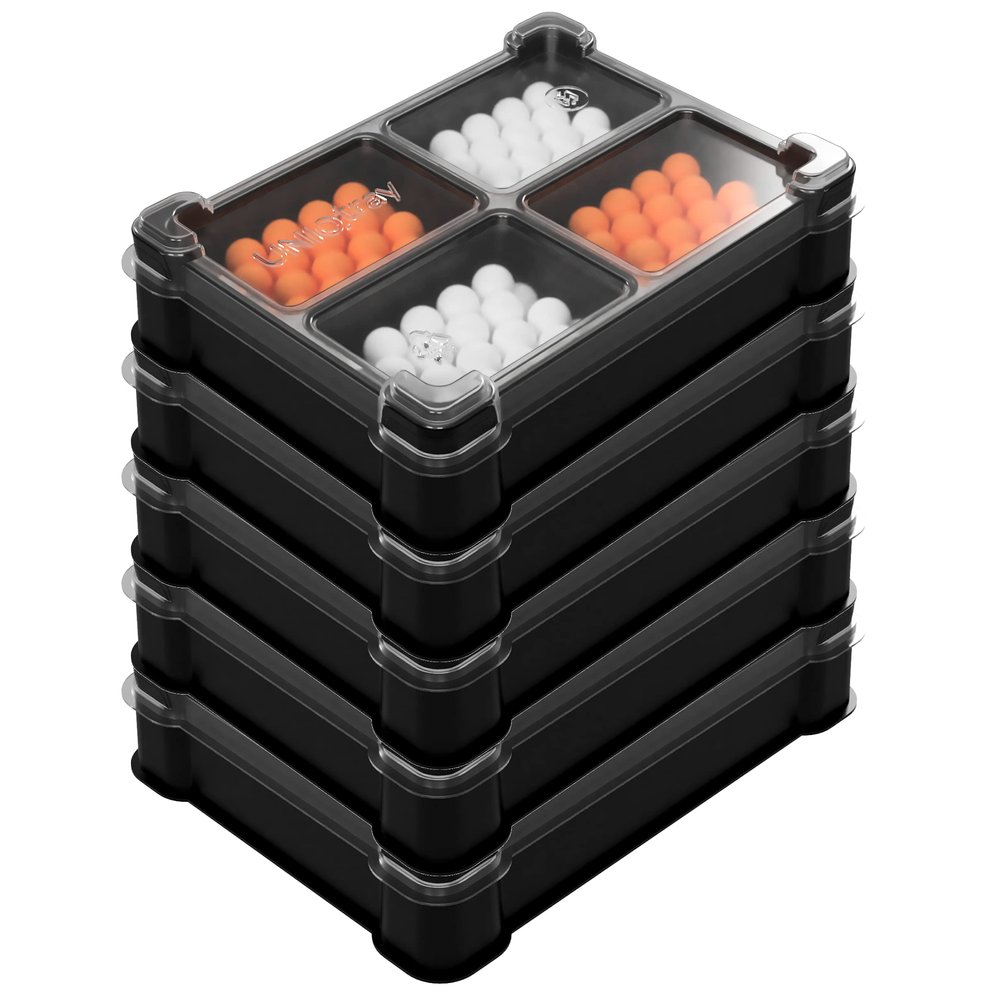 MEEPLE HOUSE UNIQ TRAY SYSTEM Token Four-Cell Box for Board Game Pieces, Meeples, Dice, Tokens (5 Modular Trays with a Transparent Removable lid)