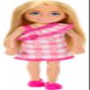 Barbie Chelsea Doll, Small Doll Wearing Removable Checked Dress & Pink Shoes with Blonde Hair & Blue Eyes view 1