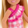 Barbie Chelsea Doll, Small Doll Wearing Removable Checked Dress & Pink Shoes with Blonde Hair & Blue Eyes view 3