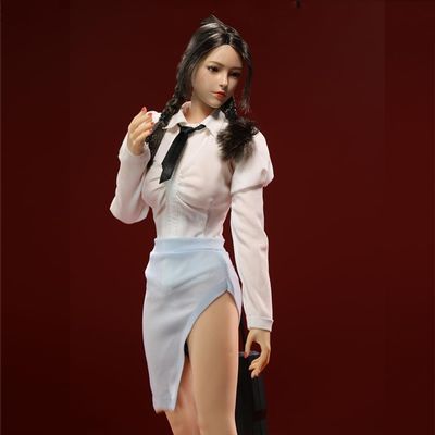 1/6 Scale Female Clothes,Female Long Sleeved Shirt Side Slit Skirt Elastic Skirt Dress Outfit Clothing for 12inch PH TBL JO Action Figure Body (Blue)