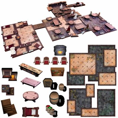 C4Labs Giant DND Tavern Terrain Kit | 129pc Double Side Printed on 1/8" MDF | 11 Platforms | Durable & Portable | D&D Pathfinder and Other RPGs | TTRPG DND