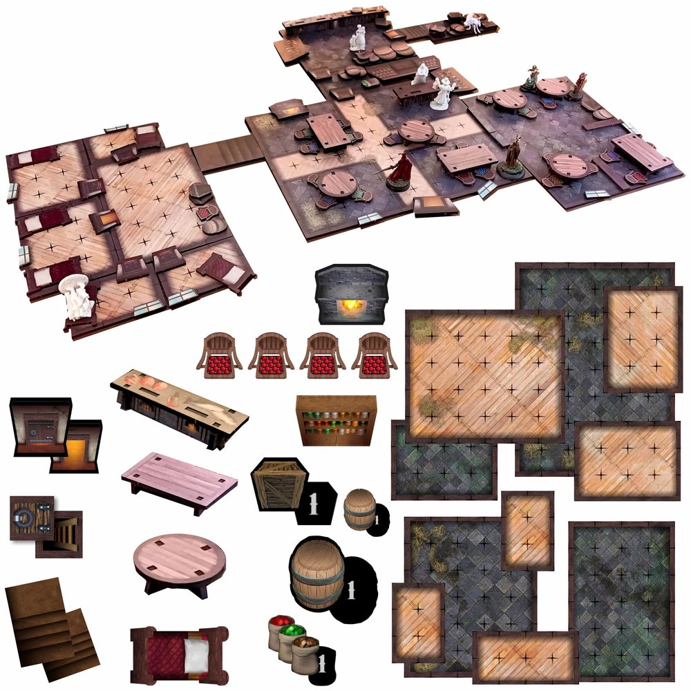 C4Labs Giant DND Tavern Terrain Kit | 129pc Double Side Printed on 1/8" MDF | 11 Platforms | Durable & Portable | D&D Pathfinder and Other RPGs | TTRPG DND
