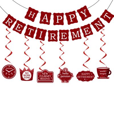 21Pcs Happy Retirement Party Decorations for Men Women,Red Funny Retirement Banner Hanging Swirls Paper Kit Outdoor Indoor Bunting Garland Sign Teacher Retired Banners Office Farewell Decor Supplies