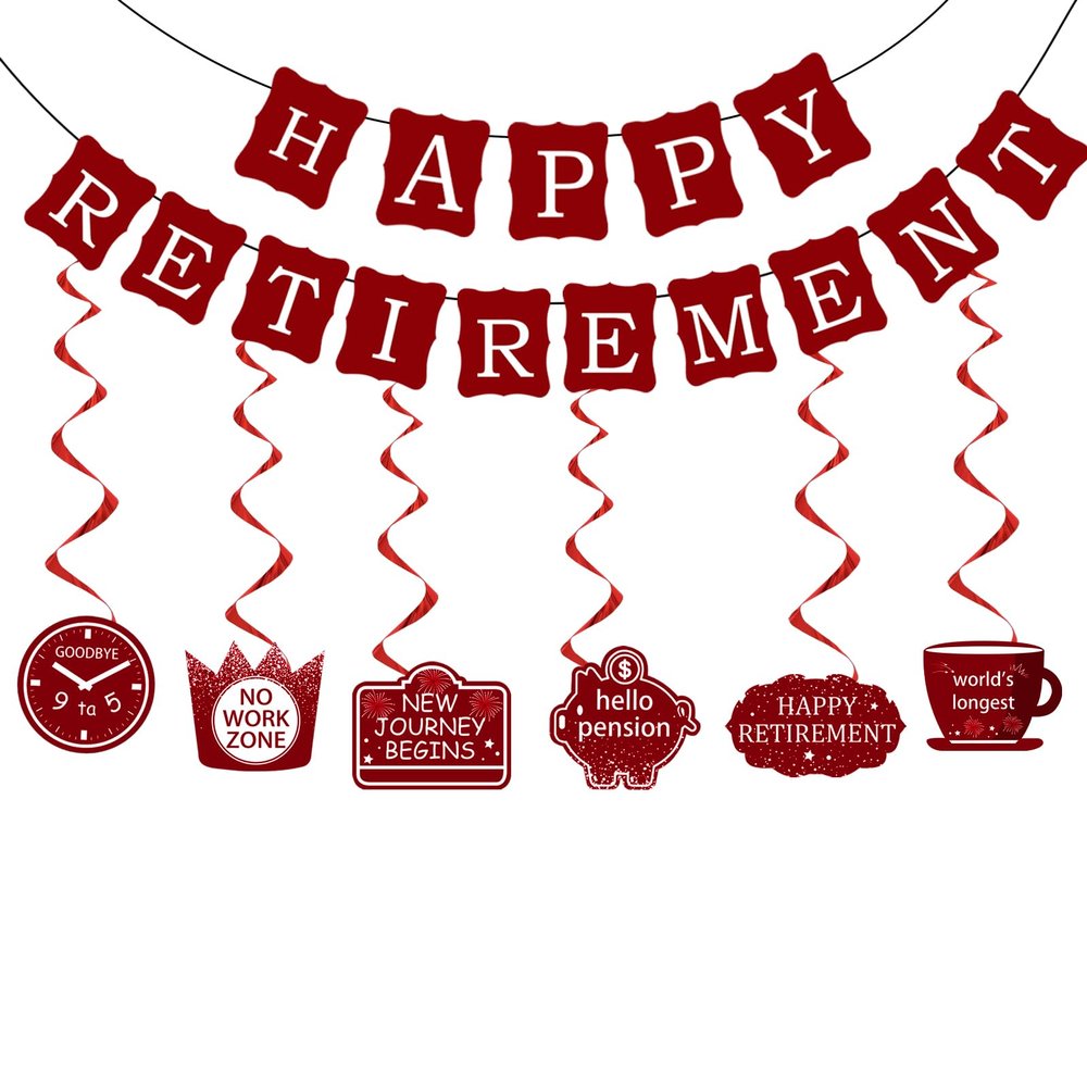 21Pcs Happy Retirement Party Decorations for Men Women,Red Funny Retirement Banner Hanging Swirls Paper Kit Outdoor Indoor Bunting Garland Sign Teacher Retired Banners Office Farewell Decor Supplies
