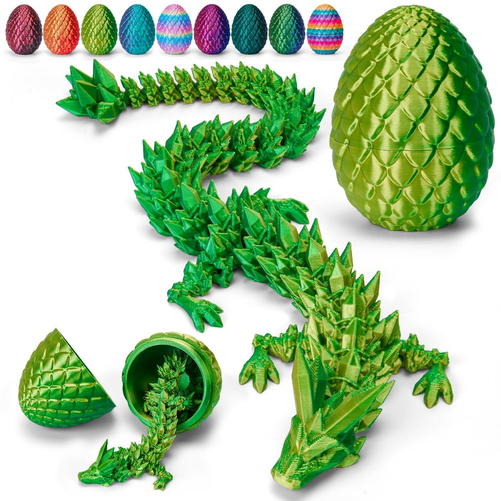 TBOLINE 12" 3D Printed Dragon Egg, Cool 3D Printer Articulated Crystal Dragon Toy for Boys Kid Teen, Animals Fidget Toy Dinosaur Eggs for 5-7 4-6 8-12 Year Old Boys Kid Girls