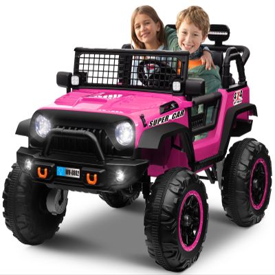 OTTARO 24V 4WD/2WD Switchable Ride on Cars, 2 Seater Kids Electric Vehicle Truck with 20 Inch Seater, 4x100W Motors, 4 Shock Absorbers, Music Play,Bright Light, Remote Control (Pink)