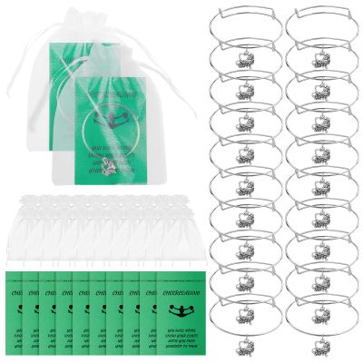 Remuuly 20 Pcs Cheerleader Gifts Bracelets with Cheerleading Cards and Bags Adjustable Charm Bangle Bracelets Bulk Cheer Jewelry for Team Accessories(Green)