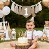 1st Birthday Decorations Boys High Chair Banner With One Cake Topper Brown Conical Hat For First Party view 4