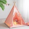RONGFA Teepee Tent for Kids with Mat, Star Lights, Carry Case, Cotton Canvas Playhouse, Foldable Tents, Portable Children Play Tent Indoor Outdoor (Pink) view 1