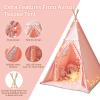 RONGFA Teepee Tent for Kids with Mat, Star Lights, Carry Case, Cotton Canvas Playhouse, Foldable Tents, Portable Children Play Tent Indoor Outdoor (Pink) view 2