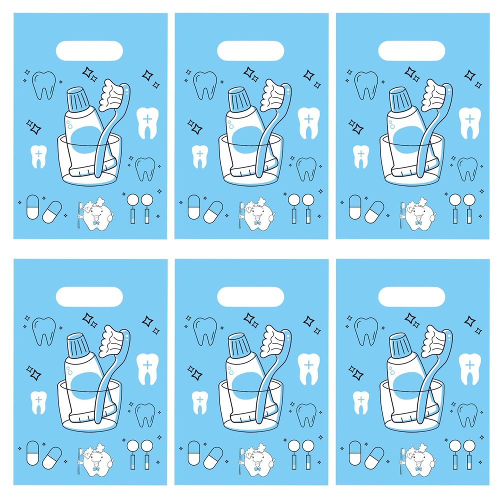 Oringaga 50 Tooth Goodie Bags Teeth Themed Birthday Baby Shower First Milk Tooth Party Gender Revealed Party Decorations Supplies Decor Plastic Candy Bag