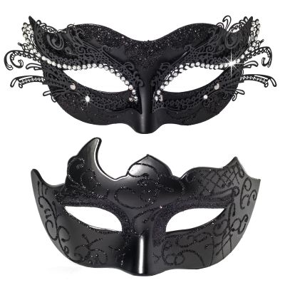 BCARICH Masquerade Masks For Couples, Women Cosplay Mask with Rhinestone and Venetian Style Men Mask for Mardi Gras Halloween