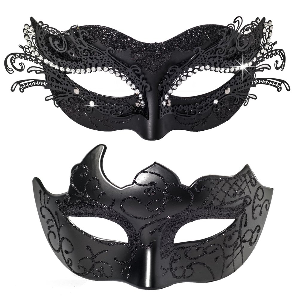 BCARICH Masquerade Masks For Couples, Women Cosplay Mask with Rhinestone and Venetian Style Men Mask for Mardi Gras Halloween
