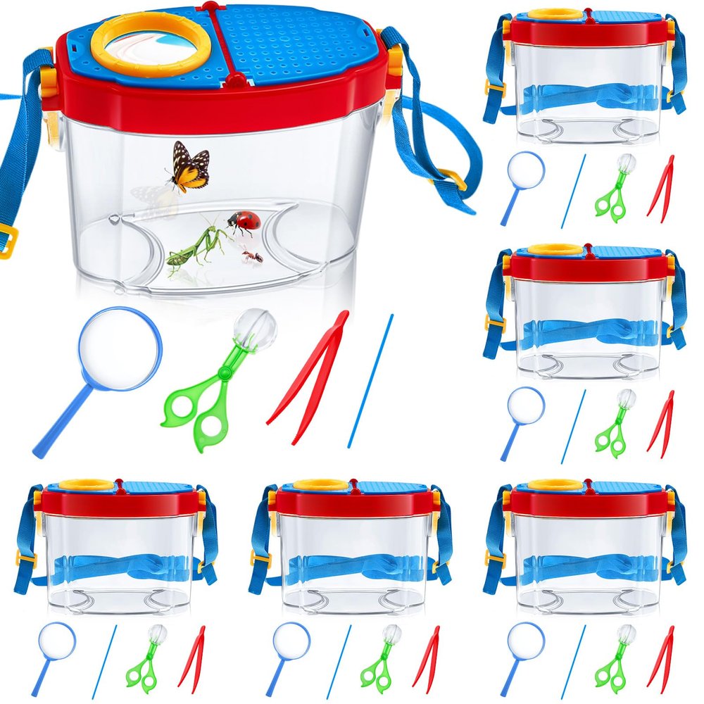 PullCrease 36 Pcs Bug Catcher Kit Insect Catching Outdoor Explorer Kit with Insect Transfer, Tweezers, Magnifying Glasses, Sticks, Observation Cages, Shoulder Straps for Kids Gift(Blue)