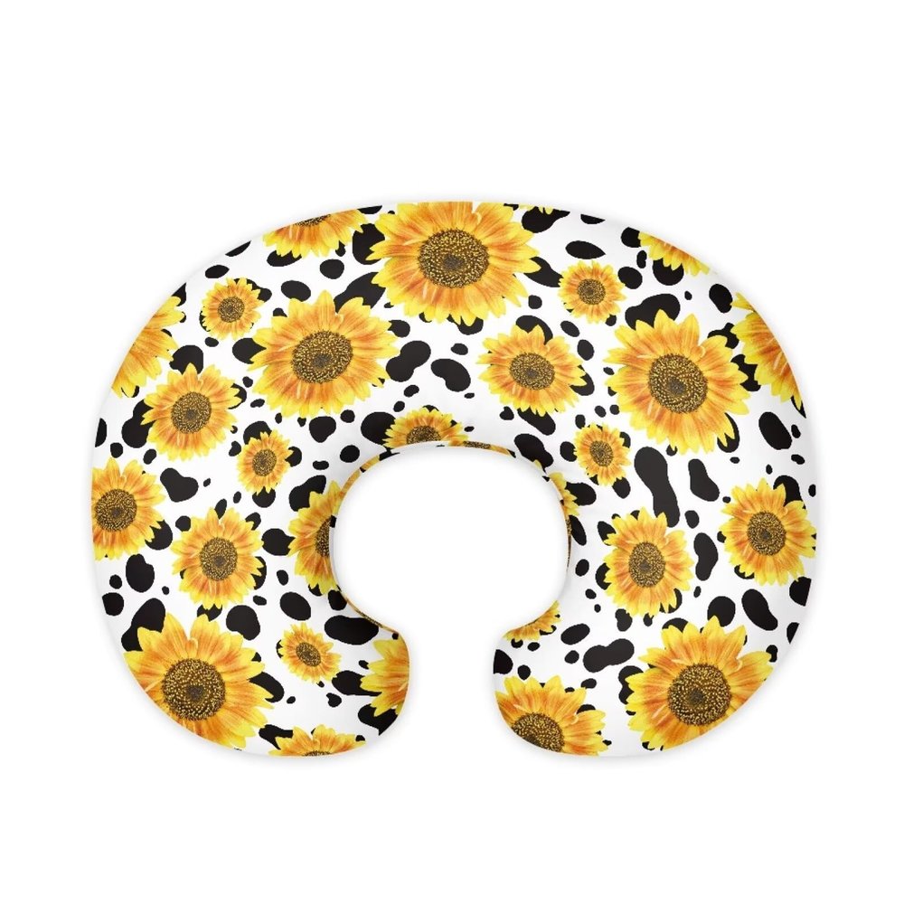 Viewamoon Sunflower & Cow Print Nursing Pillow Cases for Newborn Support for Breastfeeding, Bottle Feeding & Bonding Feeding Pillow Cover Stretchy Comfortable Pillow Slipcover Cover Only