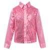 Rswnyirn Kids Boys Long Sleeve Shiny Sequins Lapel Collar Shirt Hip Hop Jazz Dance Shirts Costumes Pink 5-6 Years view 1