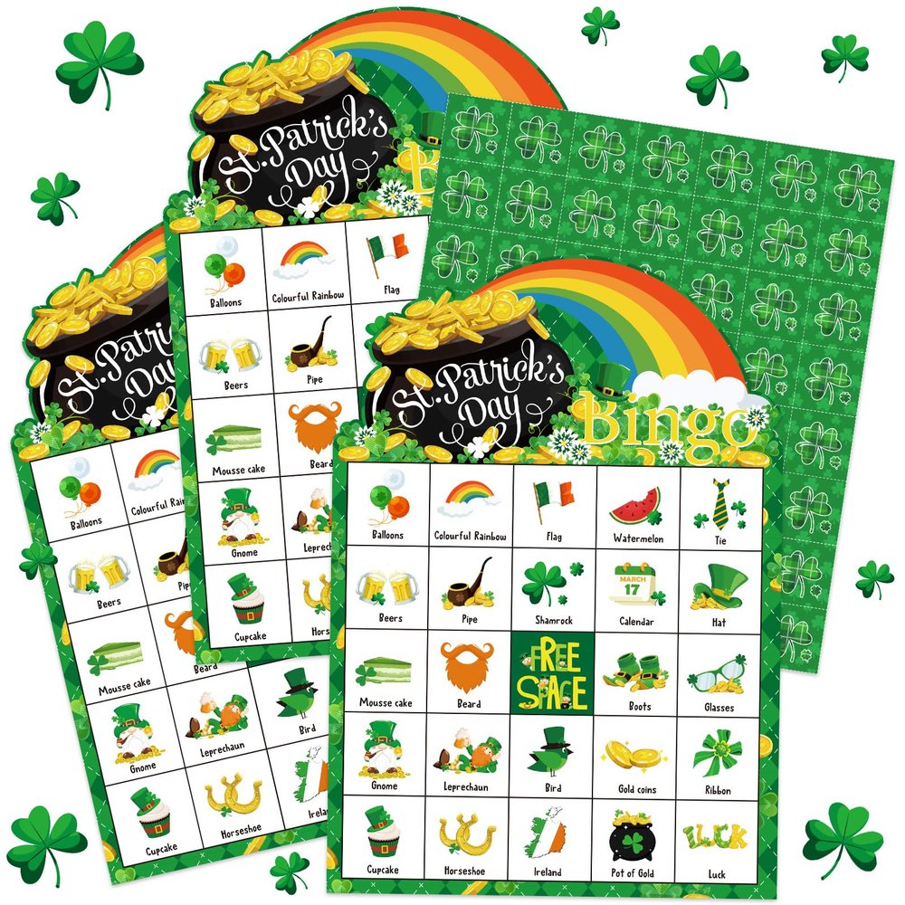 Liliful 39 Pcs St Patrick's Day Bingo Games for Adult Boy Girl 28 Players St Patricks Bingo Cards Shamrock Party Games for Teens Classroom Family Activities Saint Patrick's Day Party Favors Supplies
