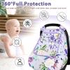 CARUILI Car Seat Cover Baby Girl, Warm Winter Carseat Cover for Baby, Purple Floral Infant Car Seat Canopy with Peep Window, for Protecting Baby from Wind & Sun, Kick-Proof & Windproof view 3