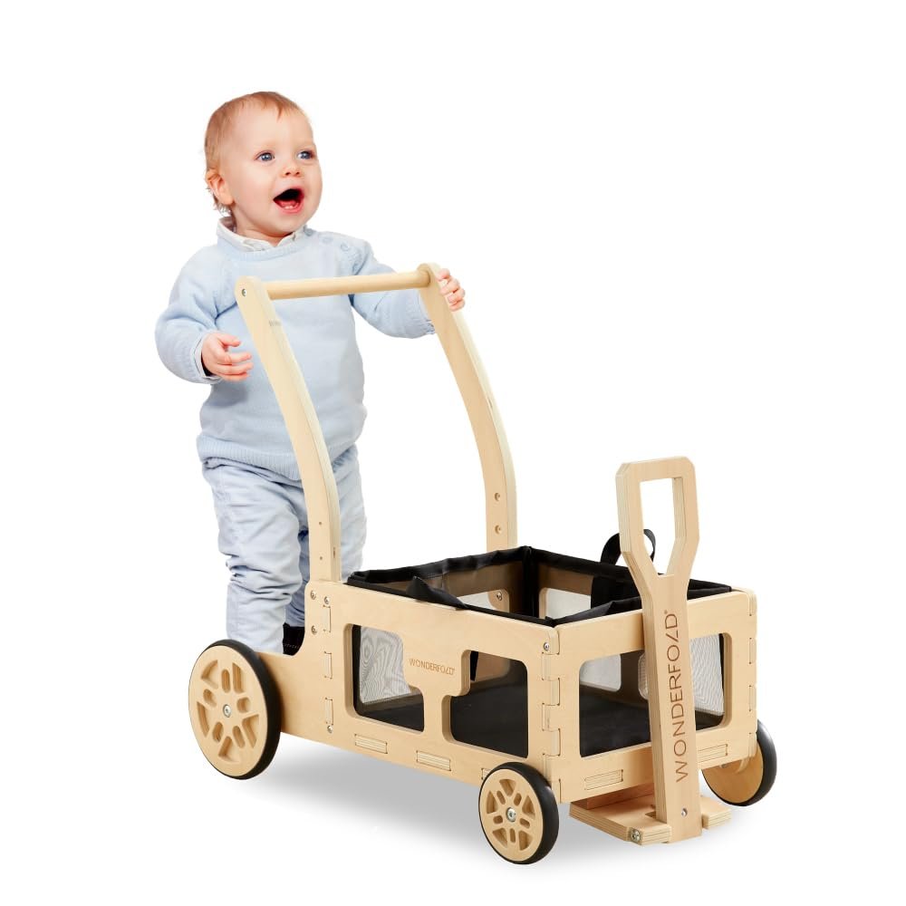 WONDERFOLD Step by Step Wagon Baby Walker - Adjustable Height Push Walker - Multifunctional Baby Walkers with Toy Storage