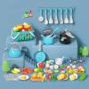 130Pcs Kitchen Playset, Toddler Pretend Cooking Play Pots, Pans, Utensils Cookware, Daily Food Fruit Veges, Shopping Storage Basket, Dessert, Prop Money, Learning Gift for Child (Turquoise) view 3