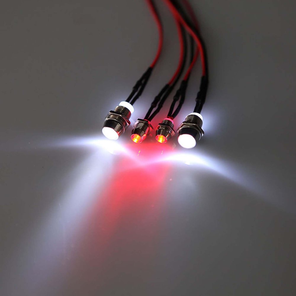 BOLIDORC 4 LED RC Car Light Kit, White Headlight Red Taillight for 1/12 1/10 1/8 RC Models Car Truck Lighting