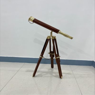 25" Brass Telescope with Wooden Tripod Stand  Handmade Decorative Spyglass for Navigation, Camping, Hiking & Travel  Adjustable Vintage-Style Telescope for Home or Office Dcor