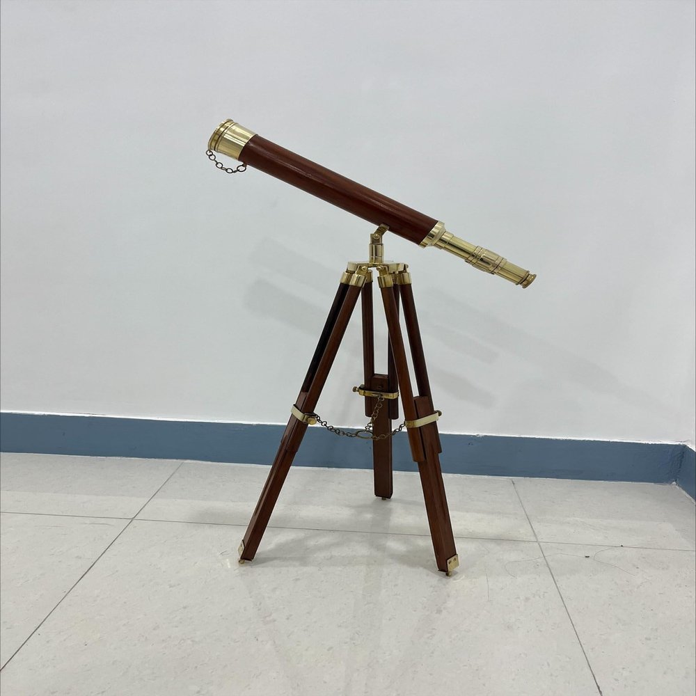 25" Brass Telescope with Wooden Tripod Stand  Handmade Decorative Spyglass for Navigation, Camping, Hiking & Travel  Adjustable Vintage-Style Telescope for Home or Office Dcor