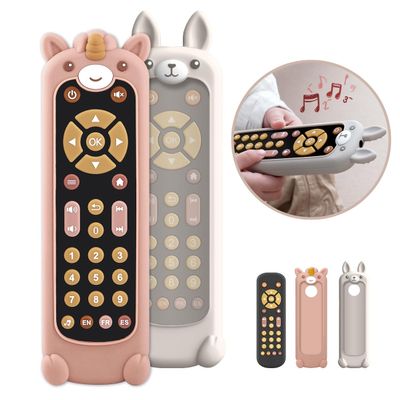 Nueplay Pretend Remote Control Toy for Toddlers with Light and Music-Includes 2 Washable Silicone Covers,Trilingual Number Learning in English,Spanish and French,Gifts for 1 Year Old Girls