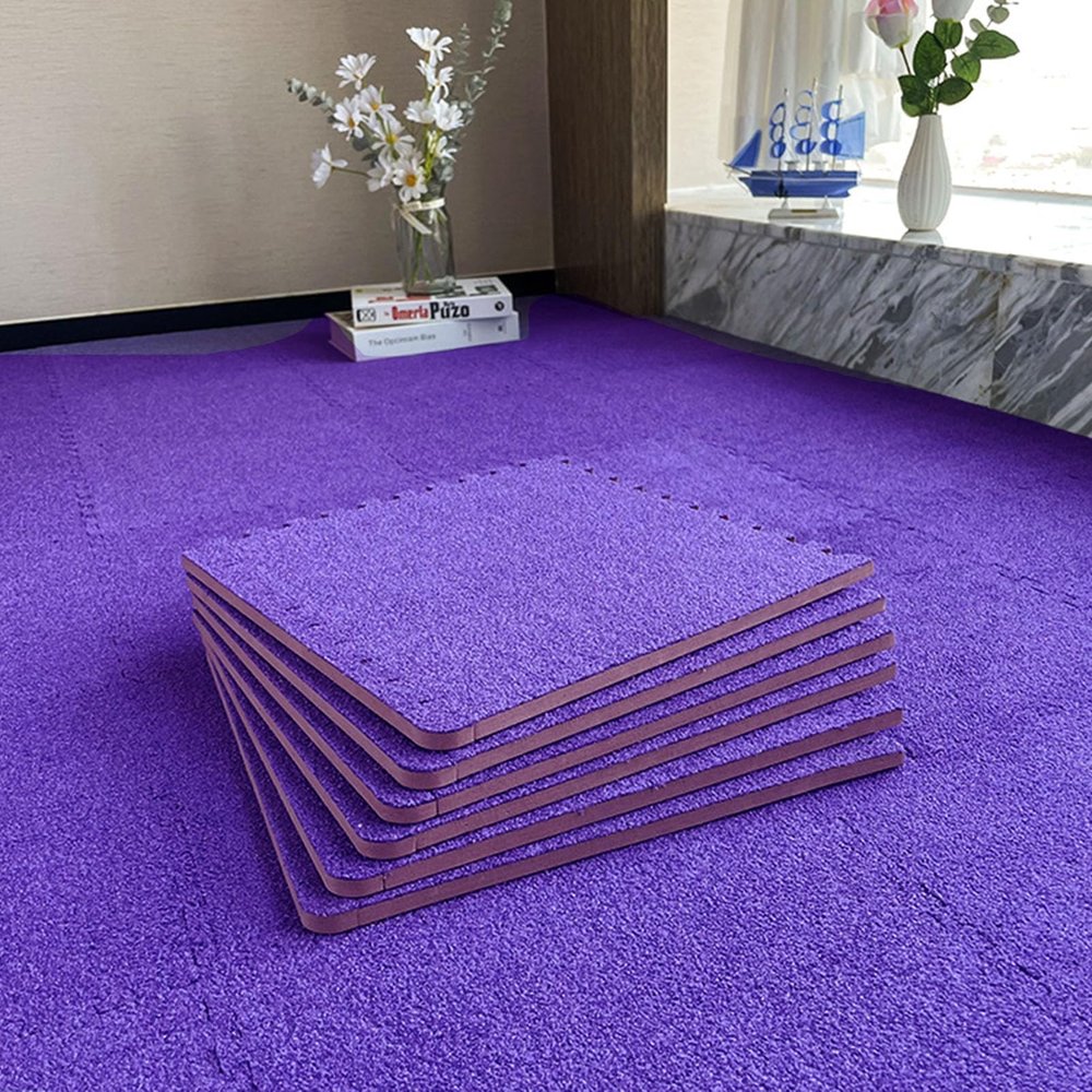 30 Pcs Short Plush Interlocking Carpet Tiles,Foam Flooring Puzzle Mats,Area Rugs,Bedroom,Playroom,Keep Warm,12x12 Inch(Color:Purple)