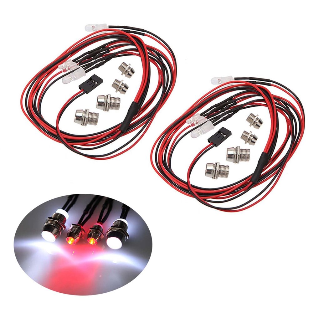 BOLIDORC 2 Pack RC Car 4 LED Light Kit, White Headlight Red Taillight for 1/12 1/10 1/8 RC Models Car Truck Lighting