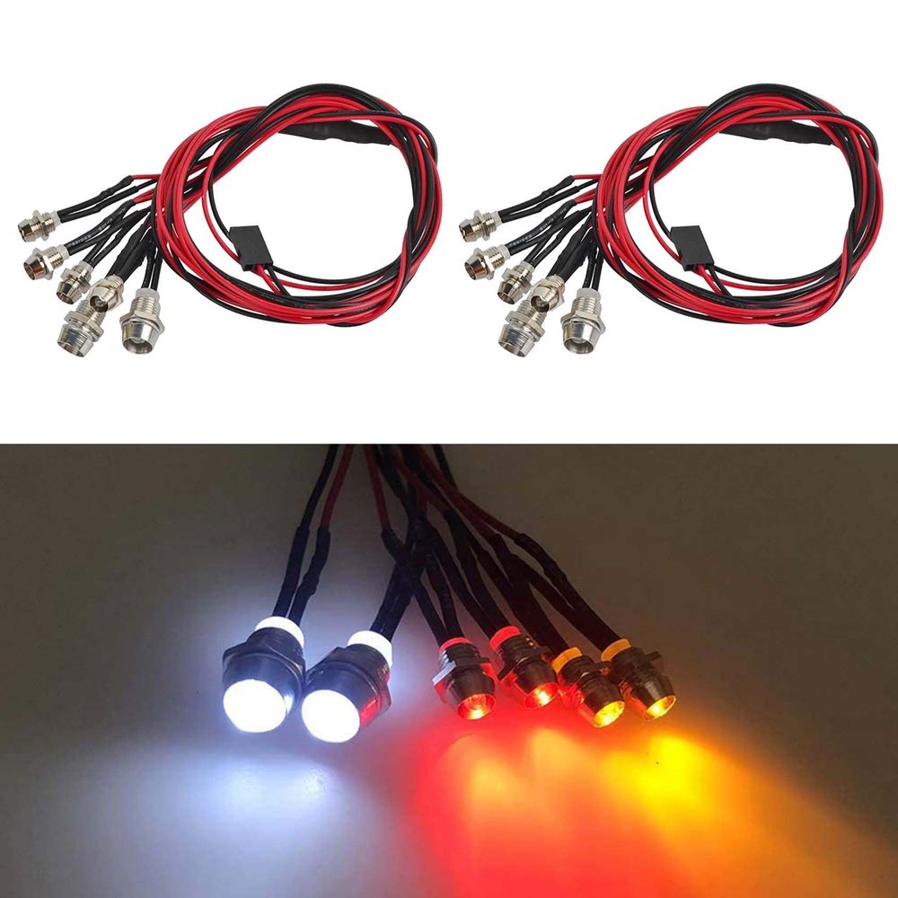 BOLIDORC 2 Pack RC Car 6 LED Light Kit, White Headlight Red Taillight Yellow Turn Signal Light for 1/10 1/8 RC Models TRX4 D90 SCX10 RC Car Truck Lighting (Red, White & Yellow)