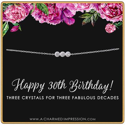 30th Birthday Gifts for Women  3 Crystal Bracelet 30th Birthday Bracelet  3 Decades  Thirty Year Old Birthday Gift  Thirtieth 30 Year Old Birthday Gifts Silver