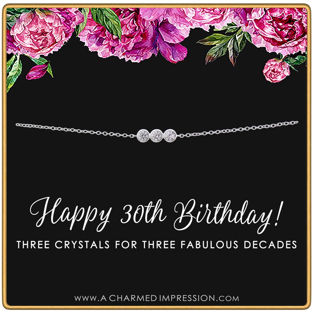 30th Birthday Gifts for Women  3 Crystal Bracelet 30th Birthday Bracelet  3 Decades  Thirty Year Old Birthday Gift  Thirtieth 30 Year Old Birthday Gifts Silver