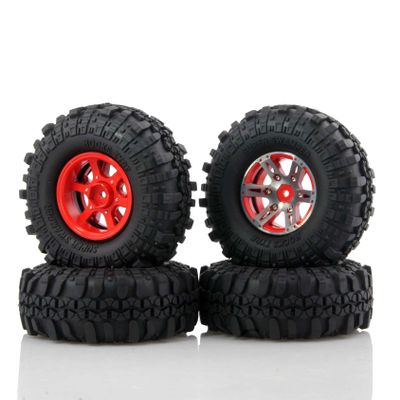 BOLIDORC 110mm RC Crawler Rubber Tires and Metal 1.9 Inch Beadlock Wheel Rim Replacement Part for 1/10 TRX4 SCX10 D90 RC Crawler Car (Red)