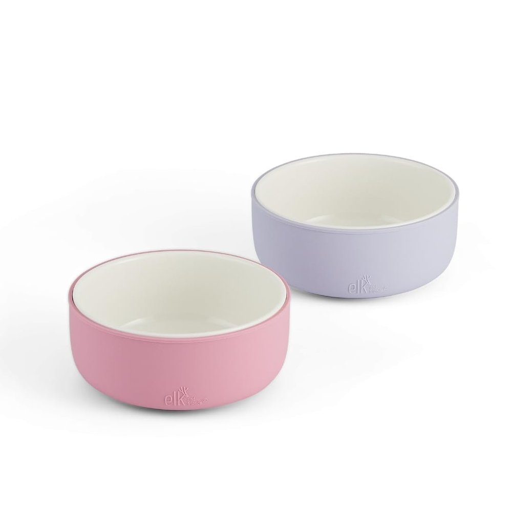 Elk and Friends Kids Porcelain Bowls with Silicone Sleeves | Suitable for Babies/Toddlers | Microwave & Dishwasher Safe | Non Slip Dinnerware | Snack Dishes | 2 Pack
