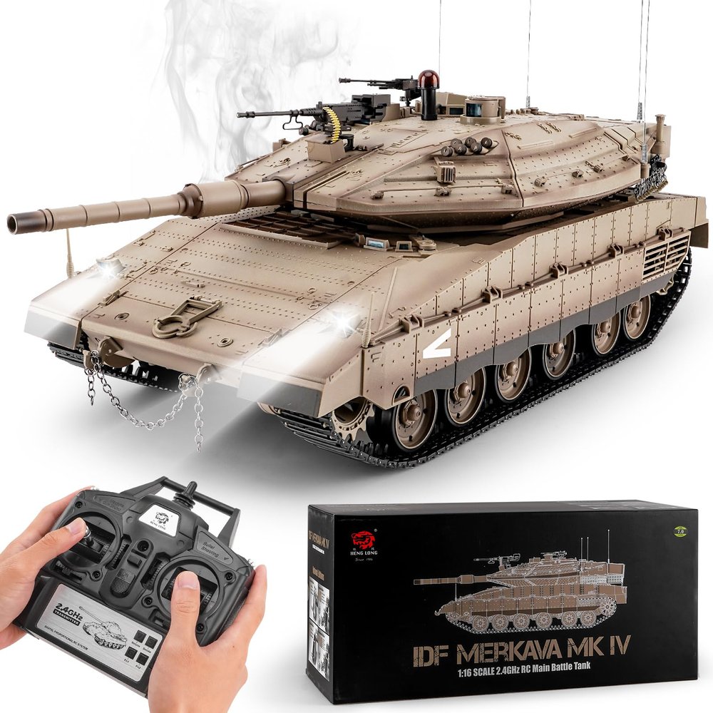 BESTYMXY RC Tank HengLong IDF MERKAVA MKIV, 1:16 Merkava Main Battle Tank MK4 Model, 2.4ghz Remote Control Vehicles Tanks with Sound & Light for Ages 14+