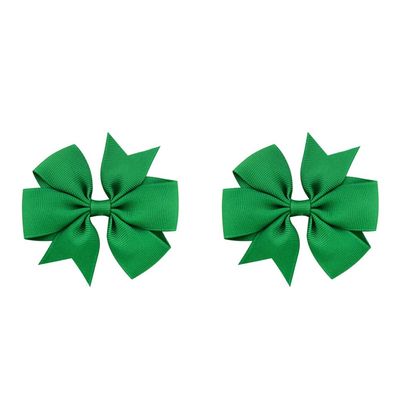 3 Inches Boutique Grosgrain Ribbon Pinwheel Hair Bows for Baby Girls, Toddler Bows Hair Clip Birthday Gifts In Pair (green)