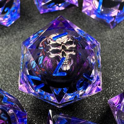 HAOMEJA Skull D&D Monster Resin Dice Set DND Skeleton 7 PCS Sharp Edges Dice with Gift Dragon Eye Bag Apply to Dungeons and Dragons Role Playing Game Gift (Skull B & Purple)